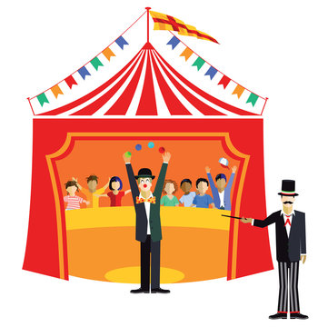Zirkus mit Clown und Zirkusdirektor