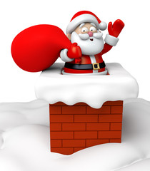 The Santa Claus is drilling down the chimney