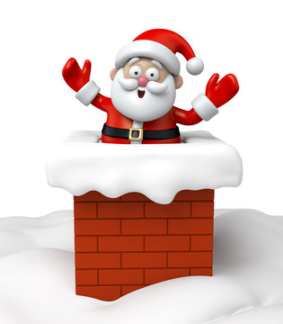 The Santa Claus is drilling down the chimney