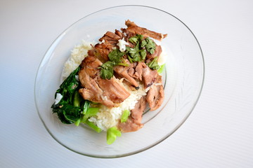 Stewed pork leg on rice