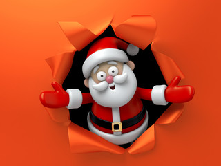 The Santa Claus is stripping off the package of a gift