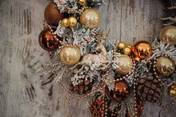 Christmas wreath with golden decorations