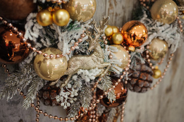 Christmas wreath with golden decorations