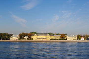views of University embankment and Menshikov Palace, St. Petersburg, Russia