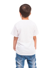 Fototapeta premium back of a little boy in white shirt