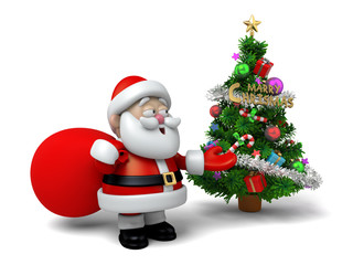 The Santa Claus and a christmas tree