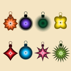  Collection of vector christmas ornament decorative colorful balls with multiple effects isolated on beige background