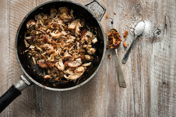 stir-fried meat in pan