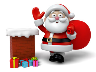 The Santa Claus is drilling down the chimney