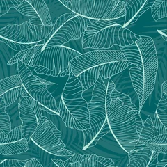 Velours gordijnen Tropische bladeren handpalm patroon