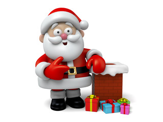 The Santa Claus is drilling down the chimney