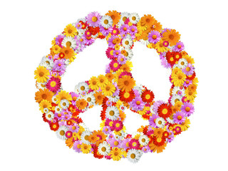 Peace Icon mit Gelben, Roten und Violetten Margeriten Blumen