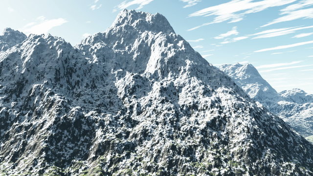 Aerial shot of snowy mountain peak