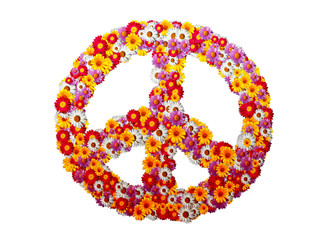 Peace Icon mit Gelben, Roten und Violetten Margeriten Blumen