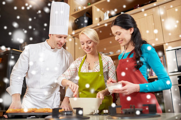 happy women and chef cook baking in kitchen