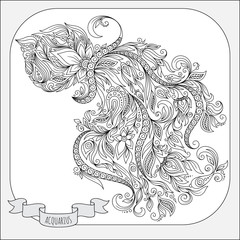 Hand drawn pattern for coloring book zodiac Aquarius.