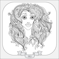 Fototapeta premium Hand drawn pattern for coloring book zodiac Virgo.