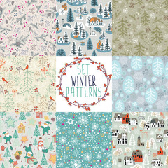 8 different winter seamless patterns