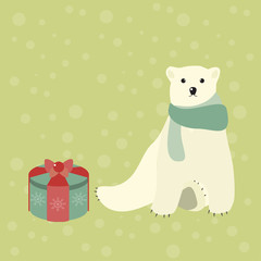 Cute polar bear and Christmas gift.