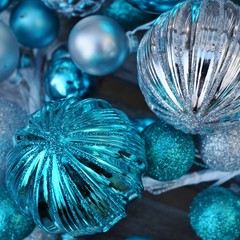 Blue and silver glittery Christmas holiday decorative round ornaments