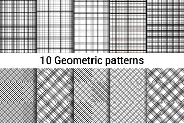 Ten abstract seamless patterns. Black and white colors.
