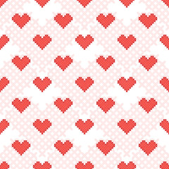 Red Heart seamless pattern. Cross-stitch.