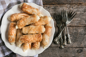 Served homemade cheese pie sticks