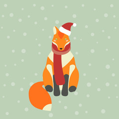 Cute fox with a red Santa hat.