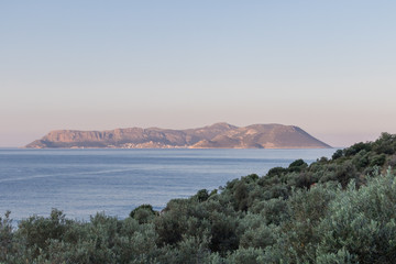 sea landscape with islands of land or small mountains