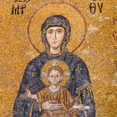 Fototapeta premium Mother of God, with nimbus on his head, Baby Jesus in her arms