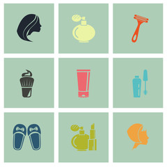 Set of  nine beauty and fashion icons web and mobile