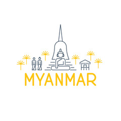 Fototapeta na wymiar Sights in Myanmar and a logo beneath