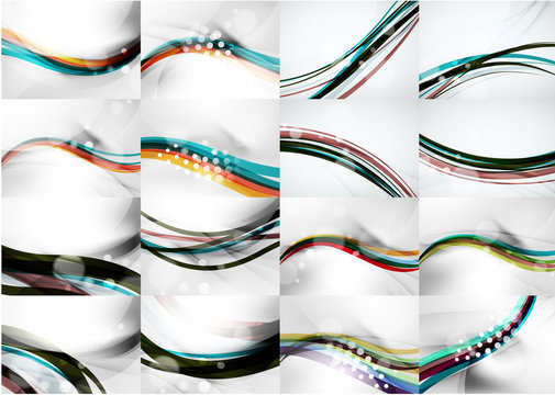 Set of abstract backgrounds, smooth blurred waves