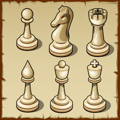 Elegant chess set in light color, six figures 