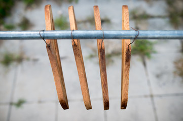 Hanger old hanging on a clothes line. 