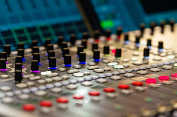 Obraz premium Close up footage of audio mixer