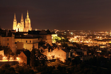 Night Prague City with the gothic Castle, Czech Republic