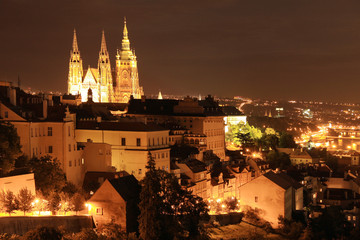 Night Prague City with the gothic Castle, Czech Republic