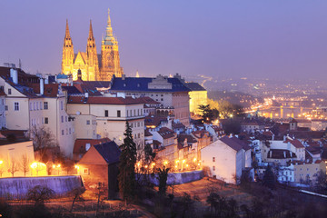 Fototapeta premium Evening Prague City with the gothic Castle, Czech Republic