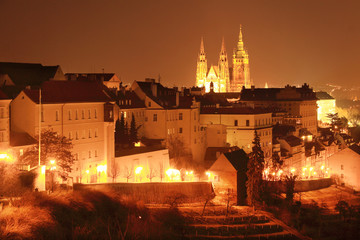 Fototapeta na wymiar Night Prague City with the gothic Castle, Czech Republic