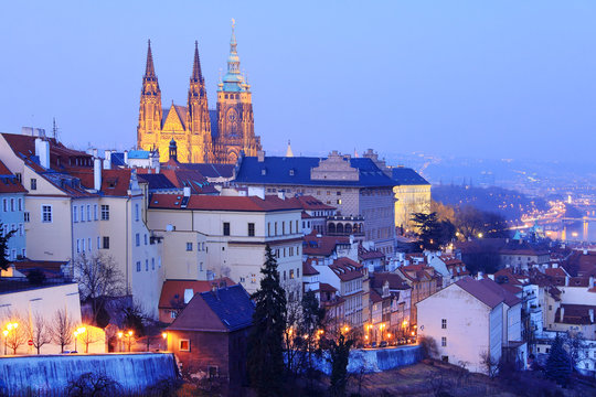 Evening Prague City with the gothic Castle, Czech Republic © Kajano