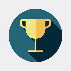 Flat design award gold trophy cup icon with long shadow