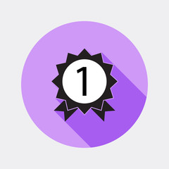 Flat design award medal with number one icon and long shadow