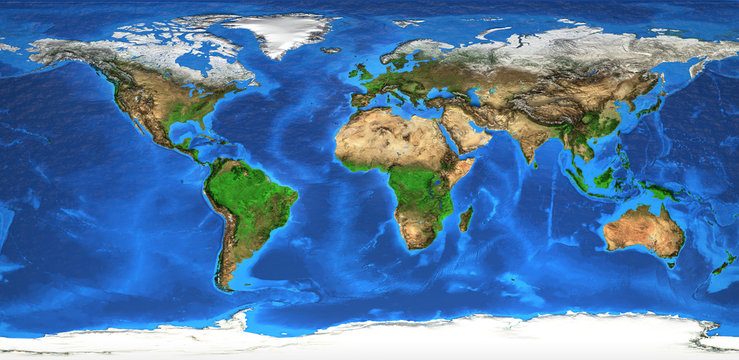 Fototapeta Mapa świata w wysokiej rozdzielczości i ukształtowanie terenu
