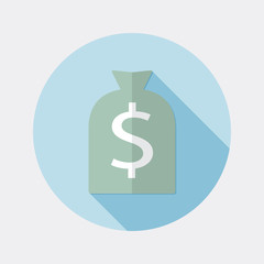 Flat design dollar money bag icon with long shadow