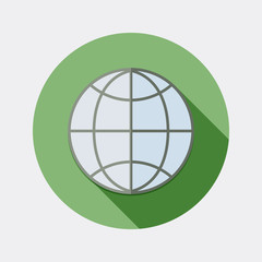 Flat design globe for web browser icon with long shadow.