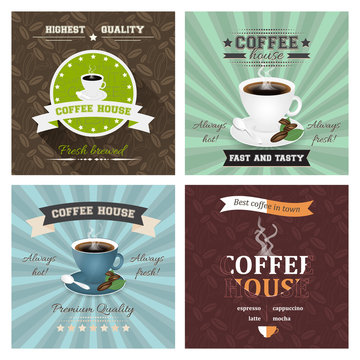 Set of creative coffee house poster vector illustrations.