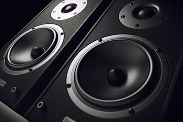 Sound speakers close-up. Audio stereo system. 3d