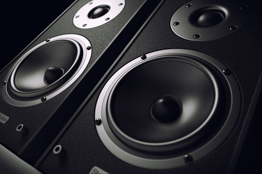 Sound speakers close-up. Audio stereo system. 3d
