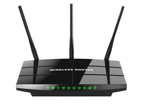 Black wireless router Wi-Fi isolated on white background 3d